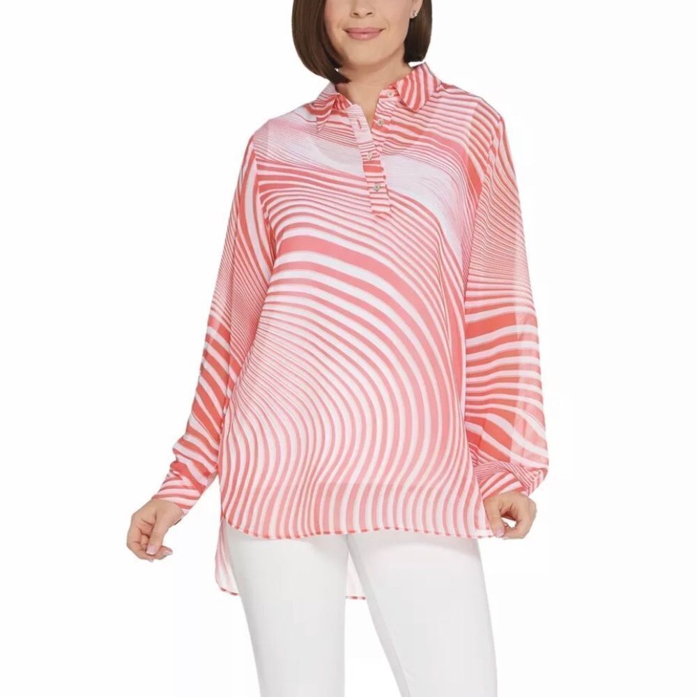 Dennis Basso Printed Chiffon Long-Sleeve Tunic W/ Tank